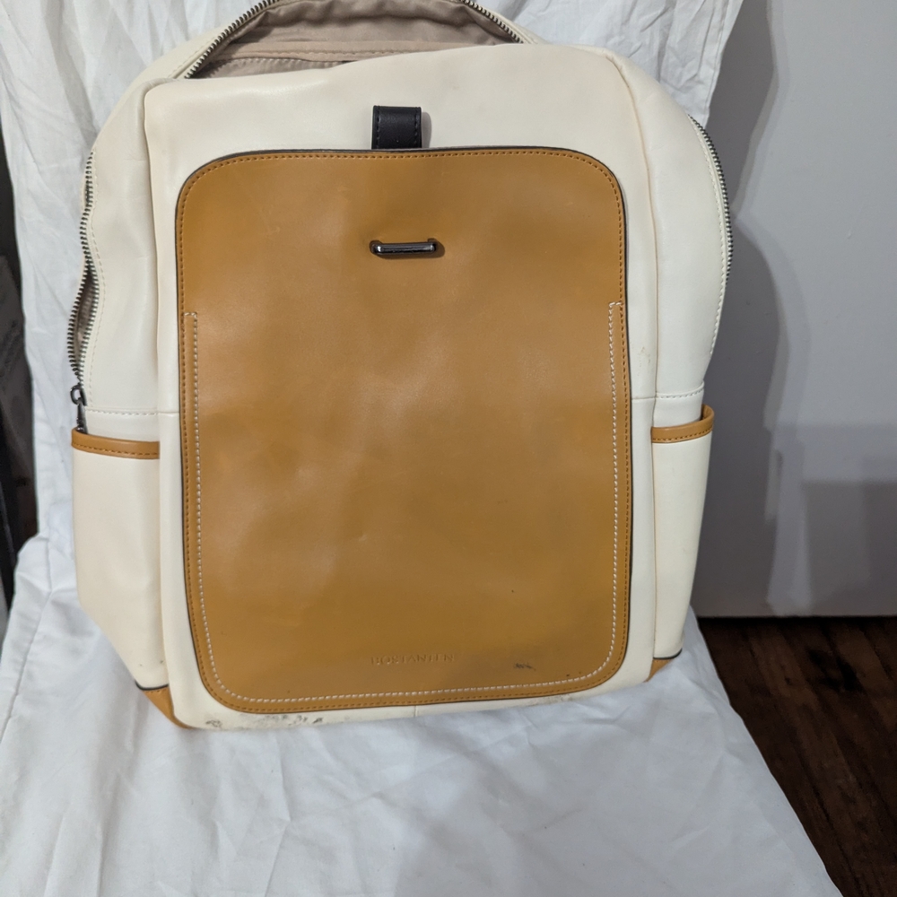 Tan and Cream Minimalist Backpack with Structured Design